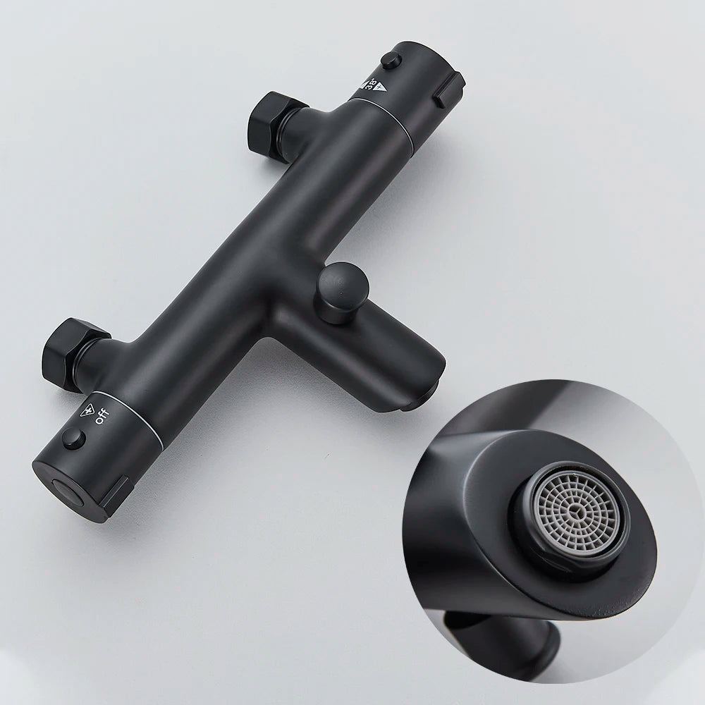 Black Thermostatic Bathroom Shower Faucet Dual Handle Bathtub