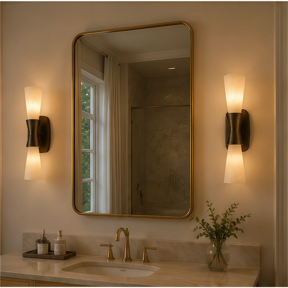 Brass Marble Wall Light Alabaster Wall Sconce Led
