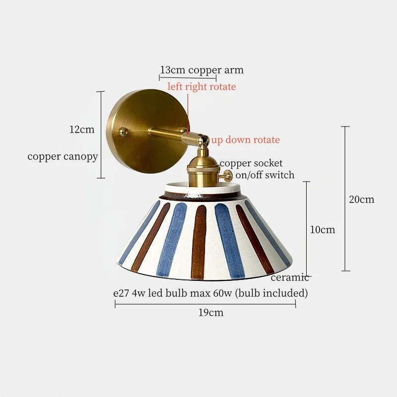 Iwhd Striped Ceramic Led Wall Lamps Bedroom Copper