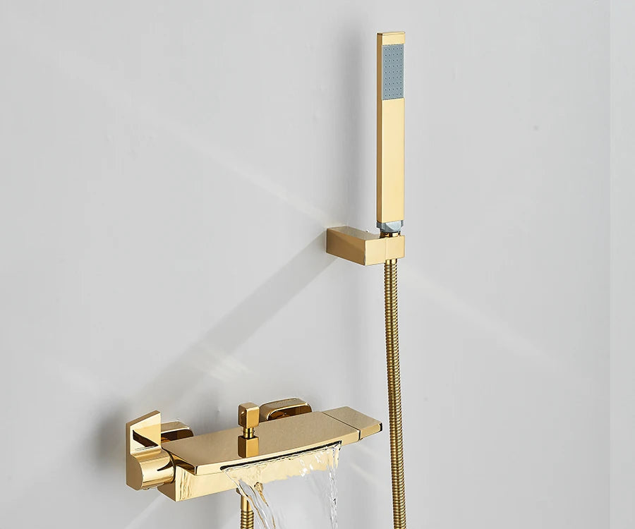 Black Waterfall Bathtub Shower Faucets Wall Mount Shower