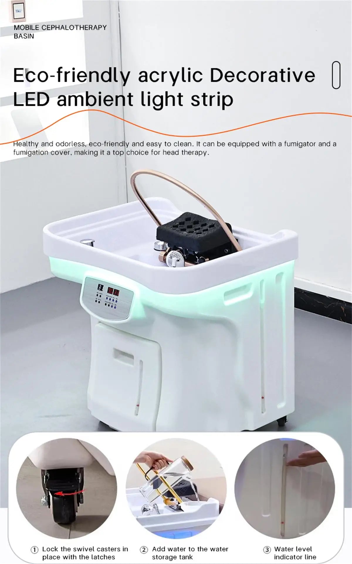 Convenient 60l Water Storage Head Spa Basin Water