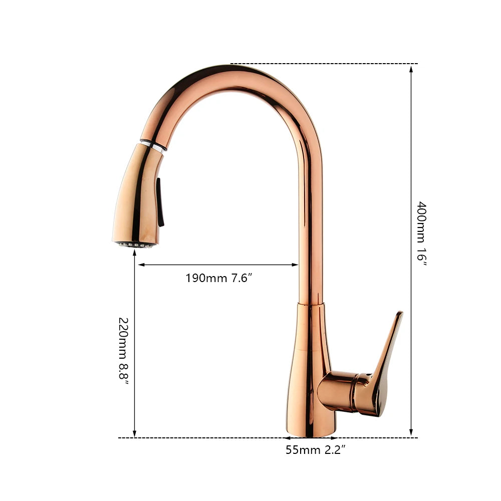 Kemaidi Rose Gold Sink Faucet Black Handle Pull