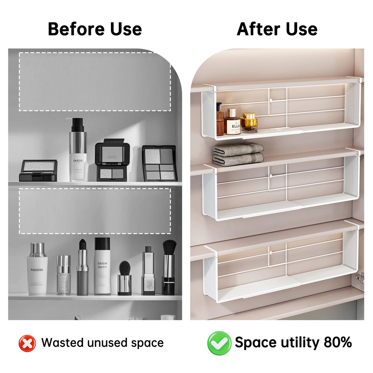 Mirror Cabinet Storage Box Layered Partitions Hanging Basket