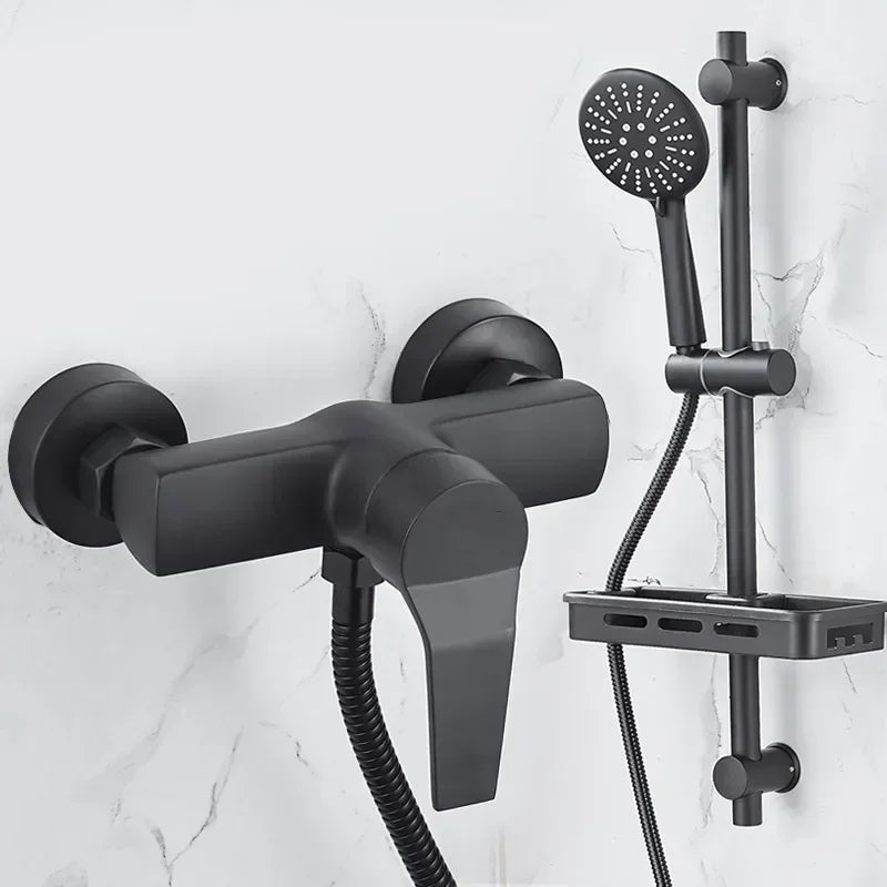 Black Bathroom Shower Faucet Wall-Mounted Mixer Valve Handle