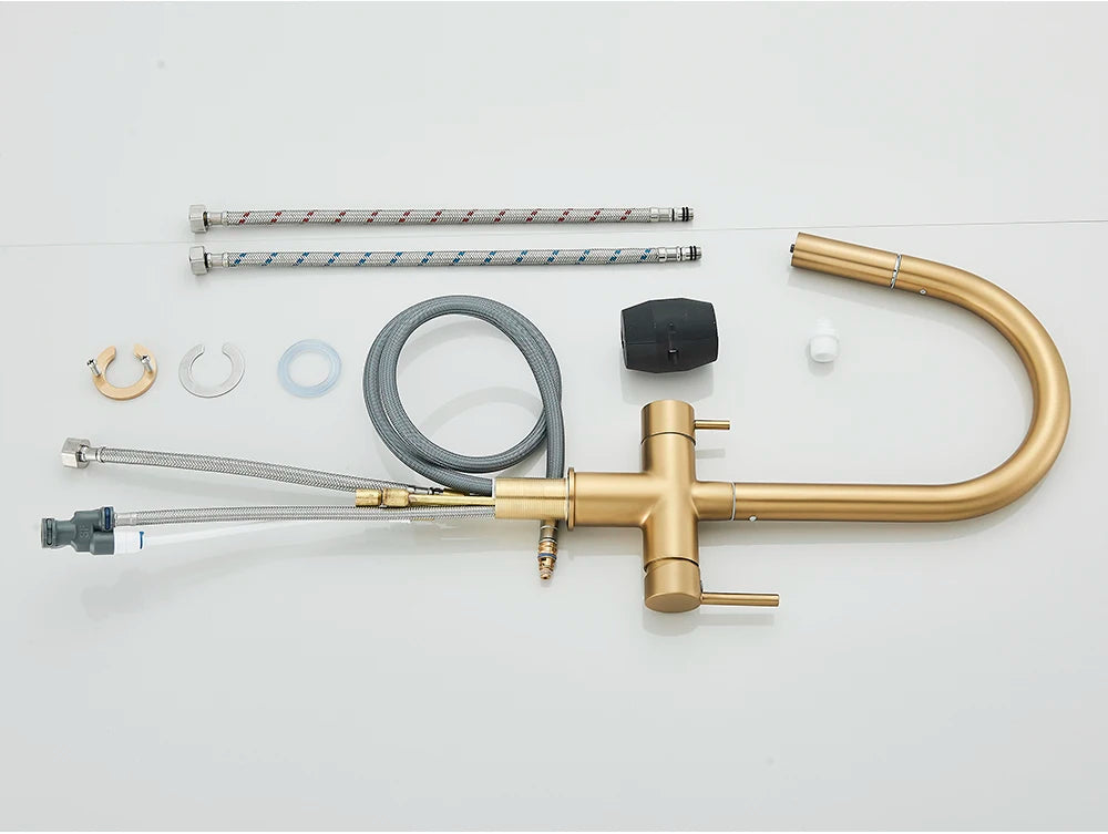 Brushed Gold Water Filter Faucet Dual Spout Pure