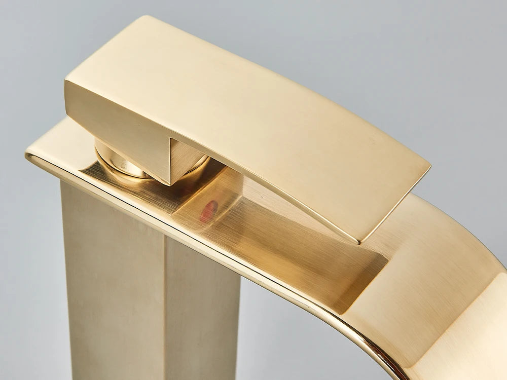 Brushed Gold Basin Sink Faucet Waterfall Outlet Vanity