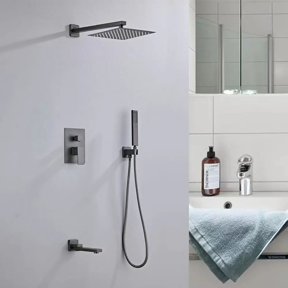 Gray Hidden Shower System Concealed Rainfall Bathroom Shower