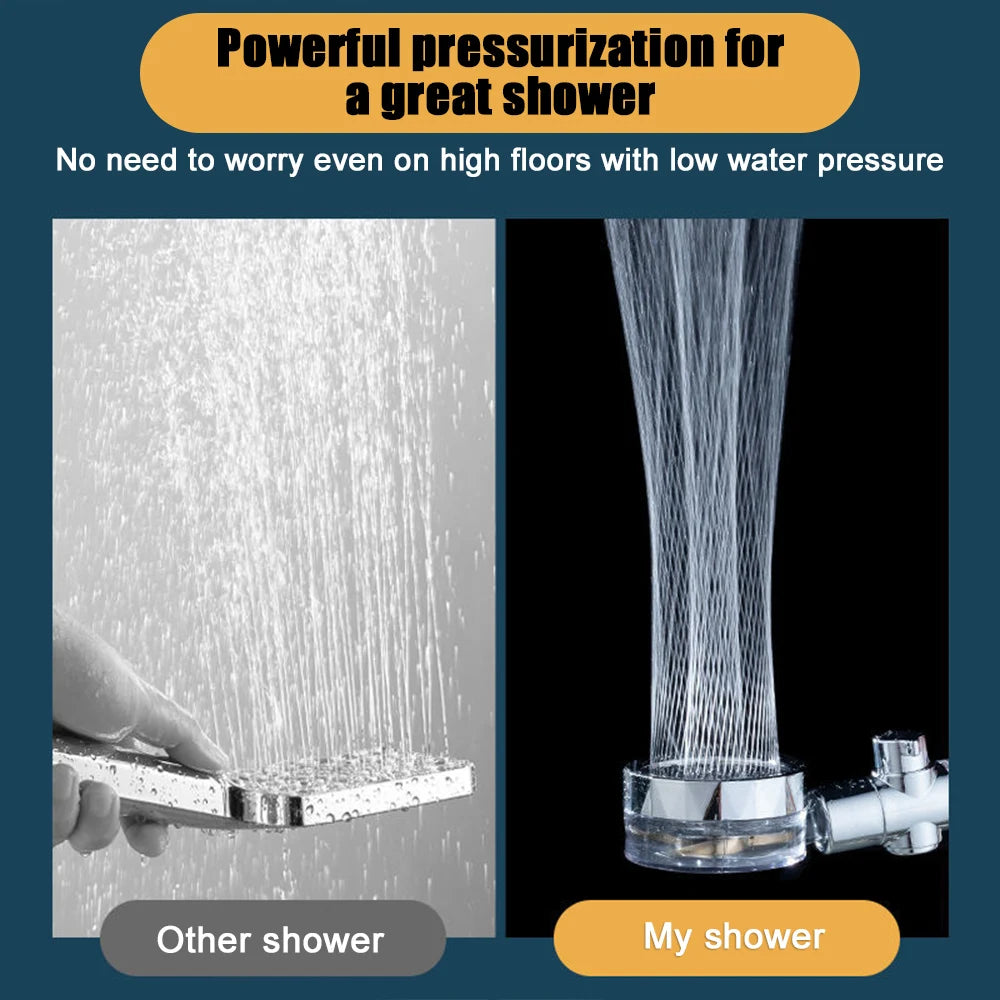 Powerful Pressurized Shower Fan Filter Showerhead One Touch