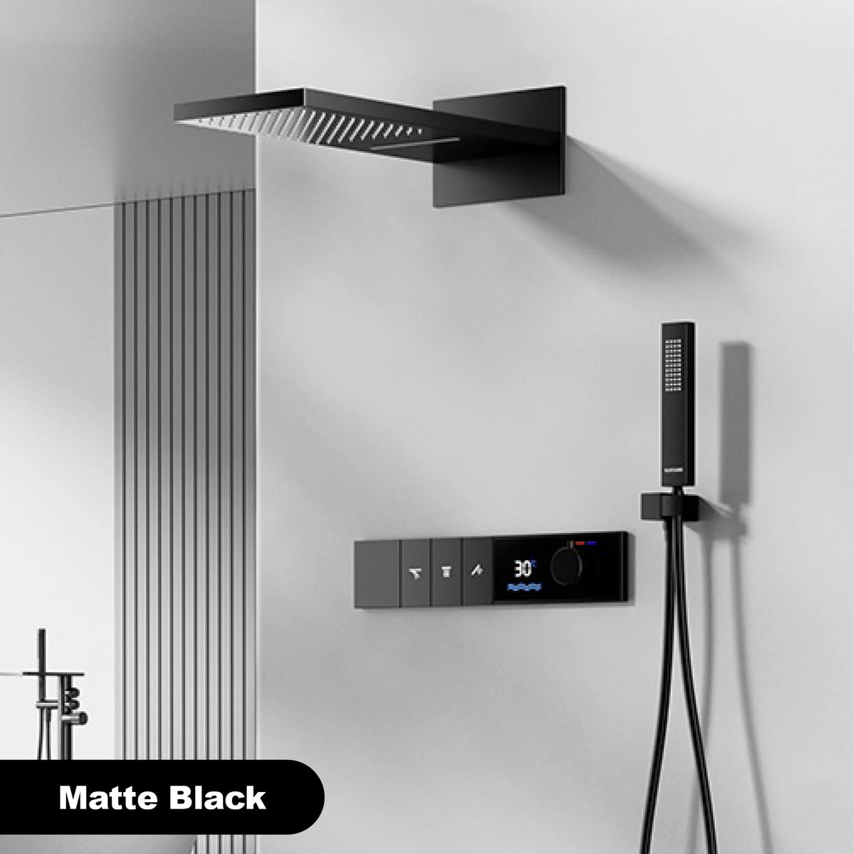 Gunmetal Luxury Brass Built-In Thermostatic Shower System Led