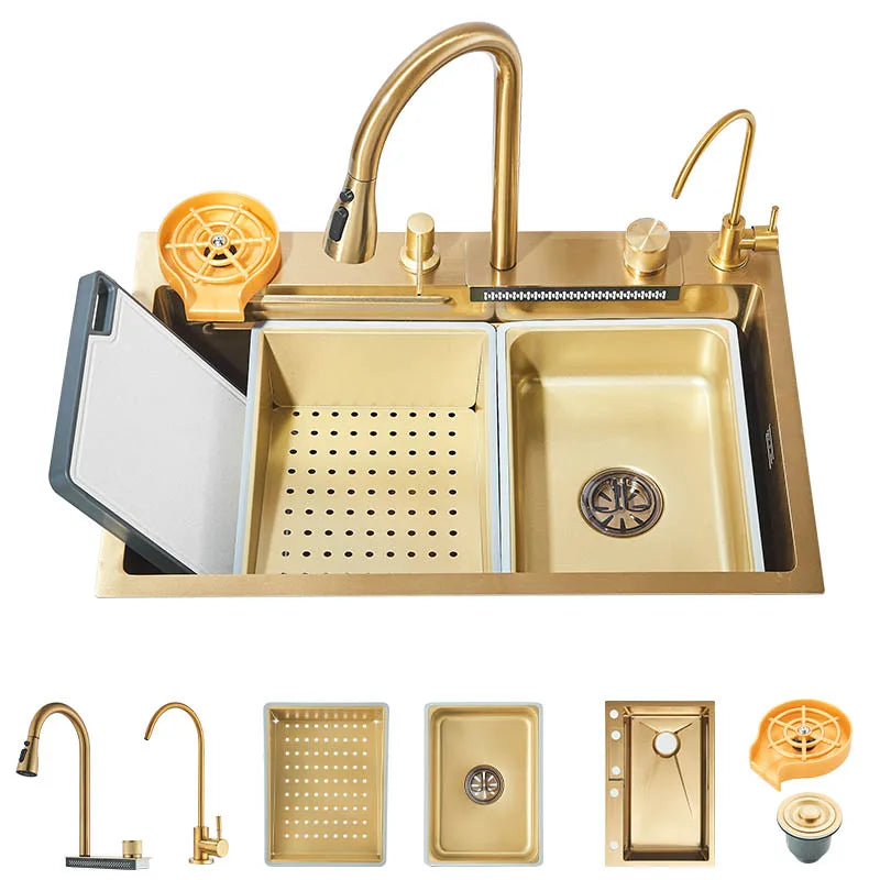 Golden Stainless Steel Sink Smart Digital Display Integrated