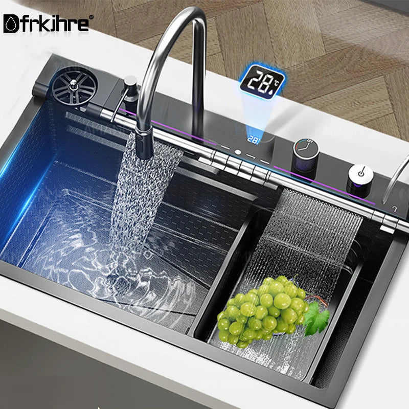 Grey Stainless Steel Waterfall Sink Large Slot Integrated