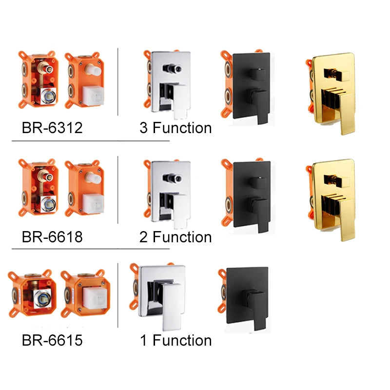 Bakala Black Golden Brass Shower Faucet Mixing Valve
