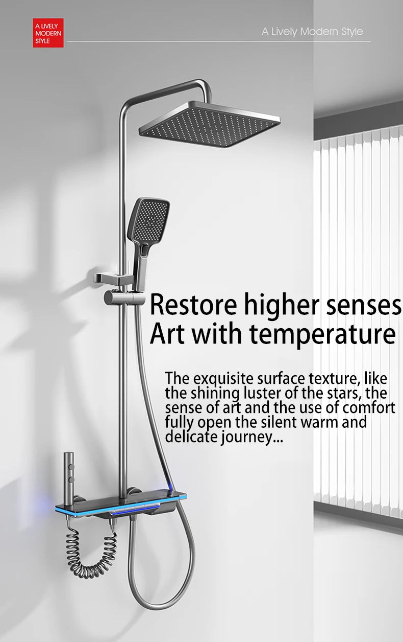 Luxury Smart Digital Temperature Shower System Bathroom Rain
