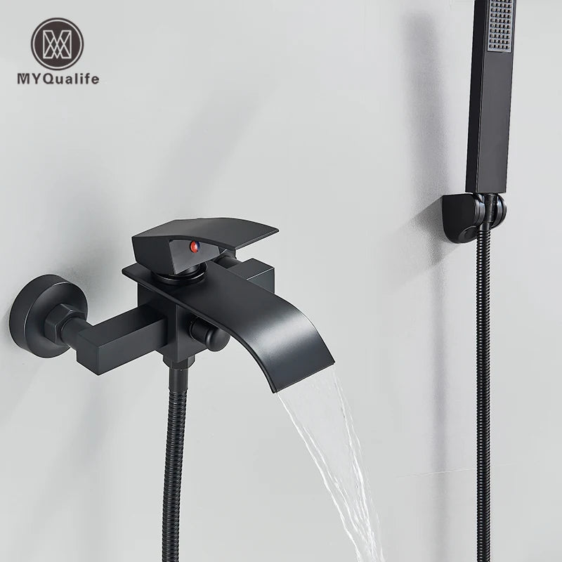 Myqualife Matte Black Bathroom Faucet Function Bathtub Facuet
