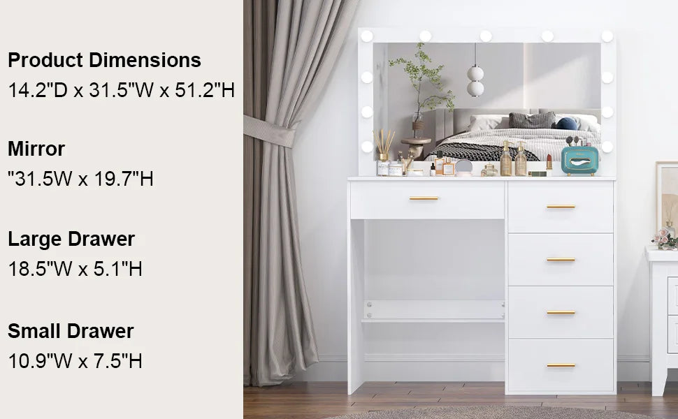 White Dressing Table Large Hollywood Mirror 11 Led