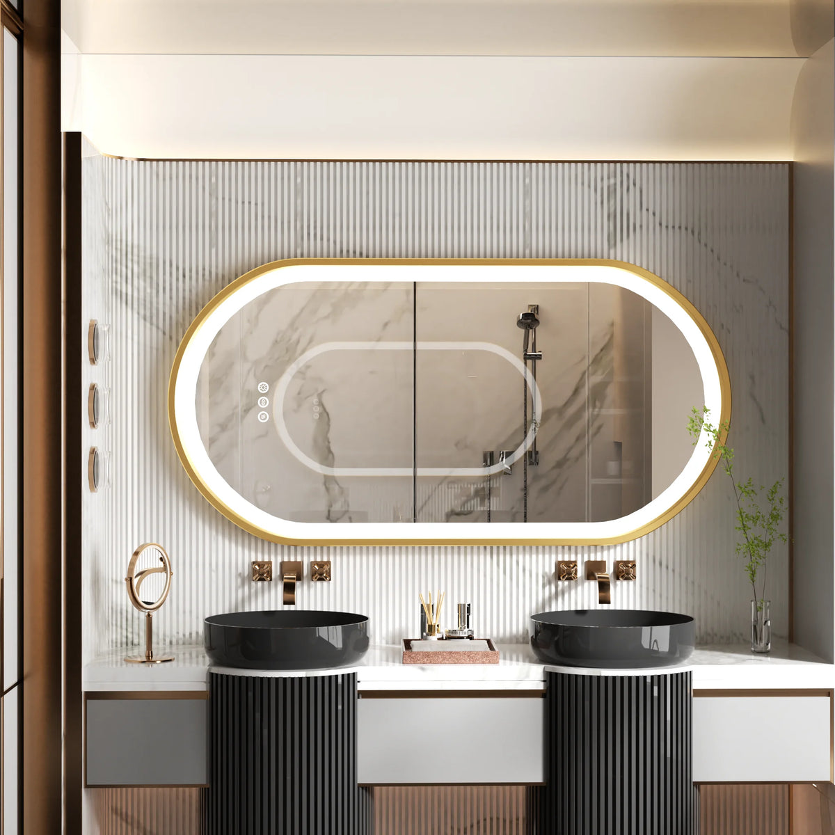 Large Led Oval Bathroom Mirror Stepless Dimmable Lighted