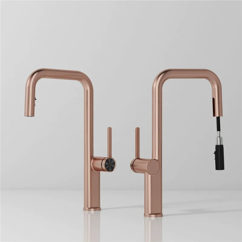 Brushed Gold Pull Out Faucets Brass Rose Gold