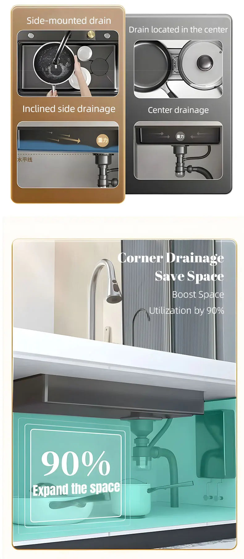 Double Waterfall Mode Large Capacity Sink Double-Track