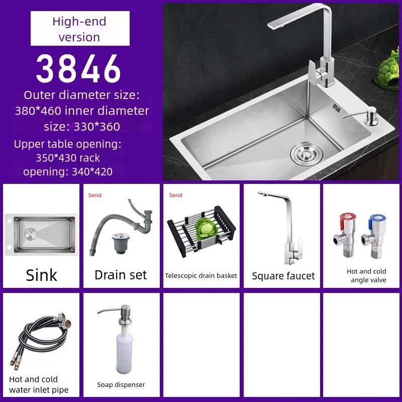 Stainless Steel Sink Narrow Long Model Side Hole