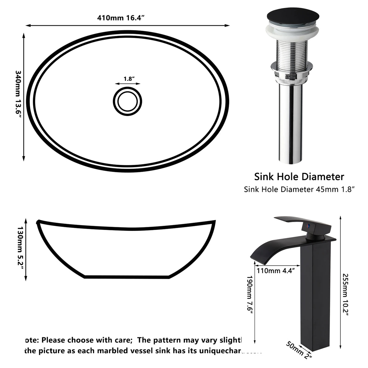 Kemaidi Bathroom Sink Faucet Combo Vessel Sink Countertop
