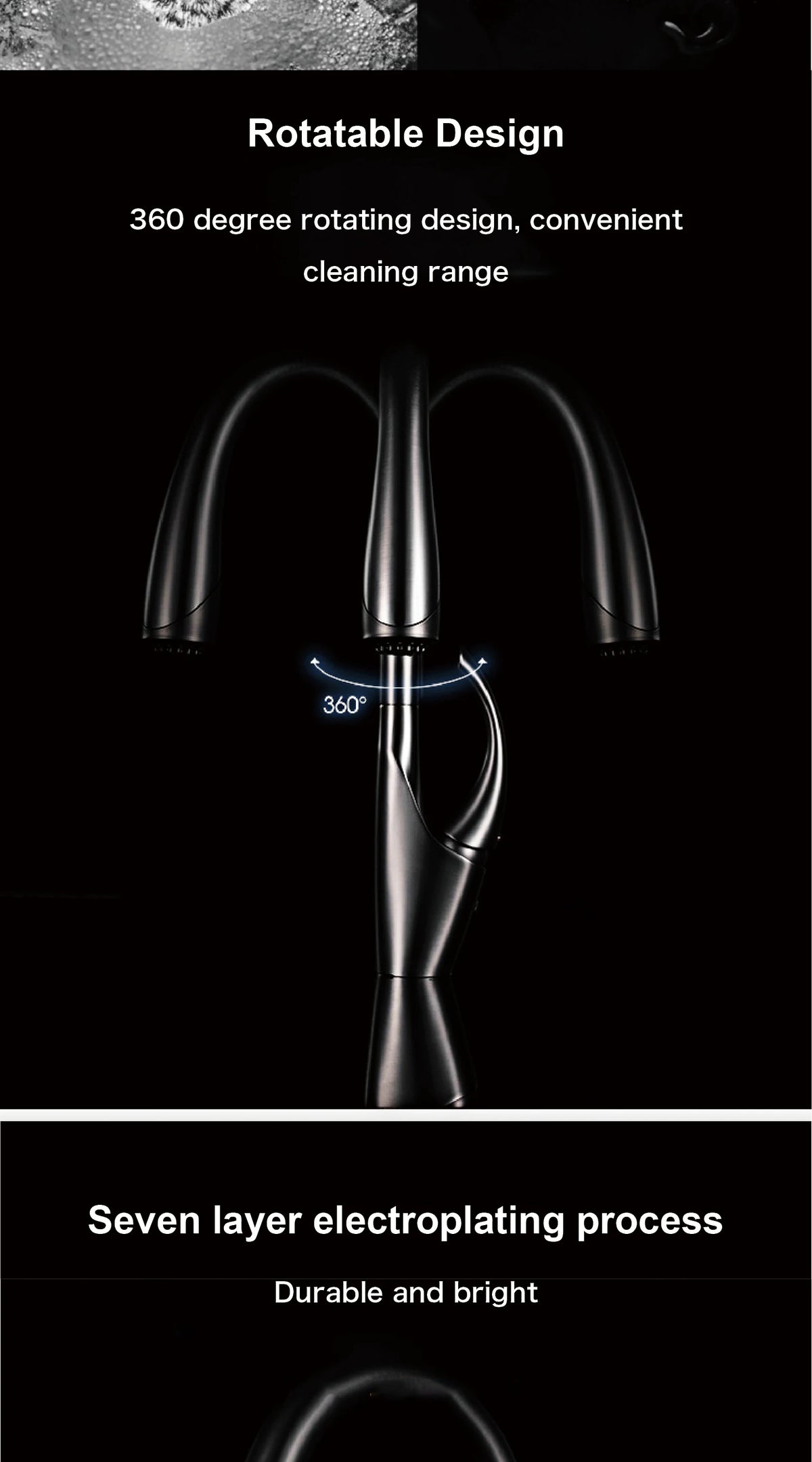 High-End Touch Black Faucet Brass Pull-Out Design Three-Function