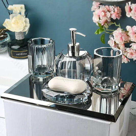 Light Luxury Crystal Glass Bathroom Lotion Bottle Transparent