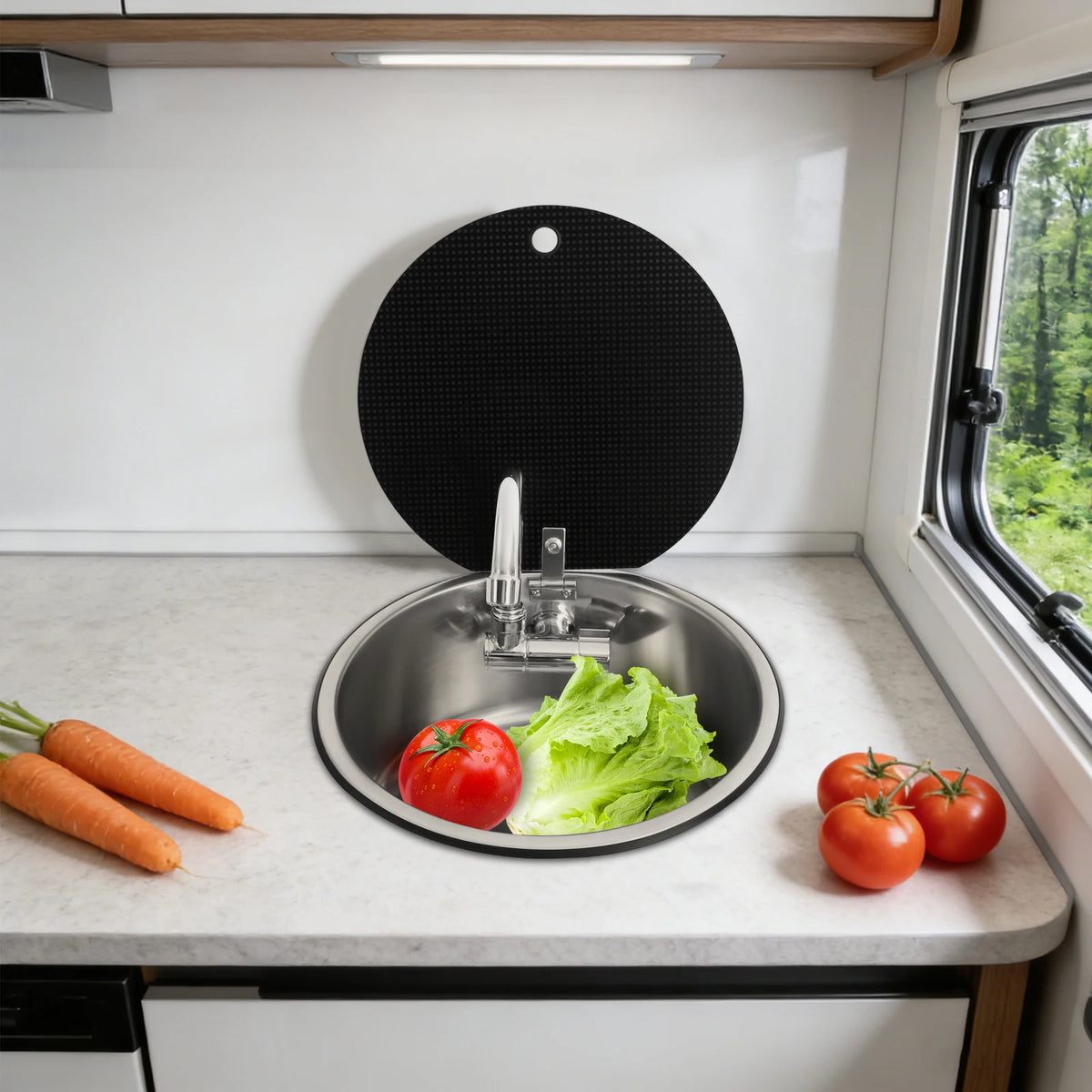 Rv Sink Camper Lid Foldable &Cold Faucet Pipes