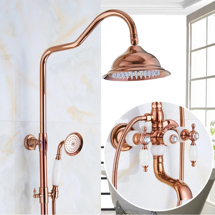 Brass Jade Shower Faucet Wall Mount Rose Gold