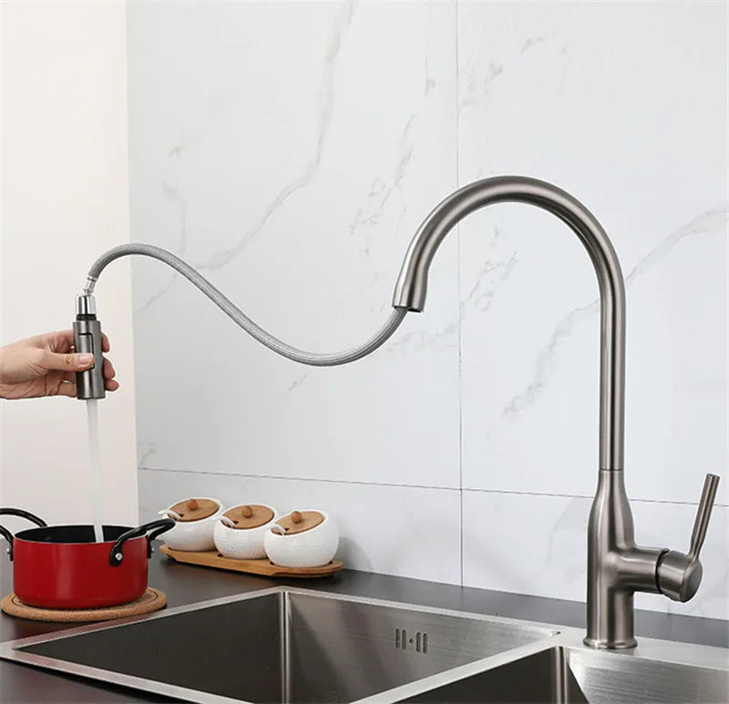Gun Gray Pull-Out Sink Faucet Double Water Washbasin