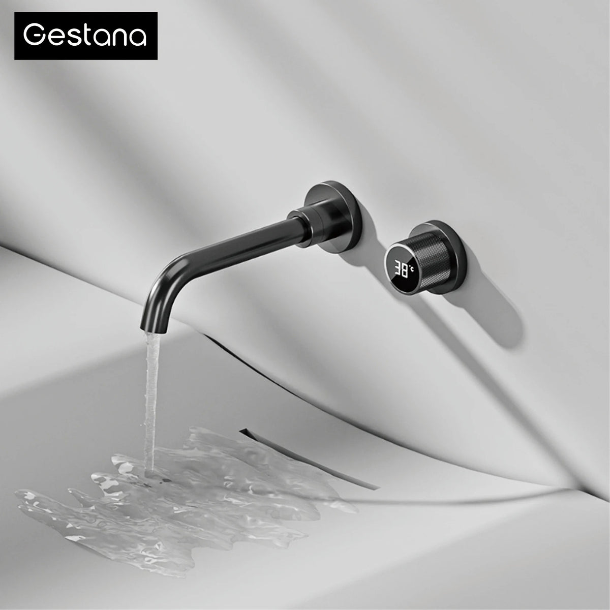 Gestana Luxury Led Digital Display Black Brass Bathroom