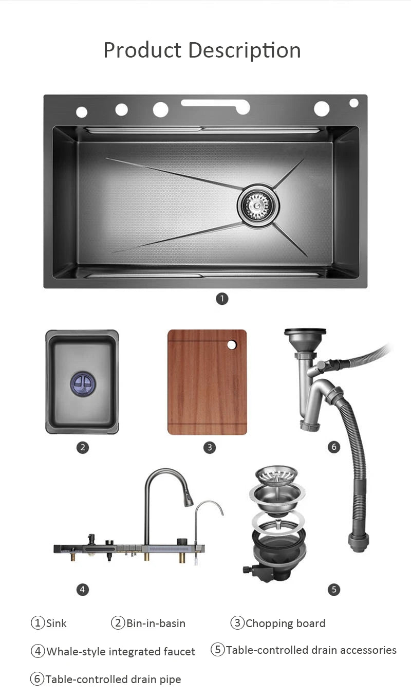 Multifonction Sink Whale Waterfall Faucet 50l Large Capacity