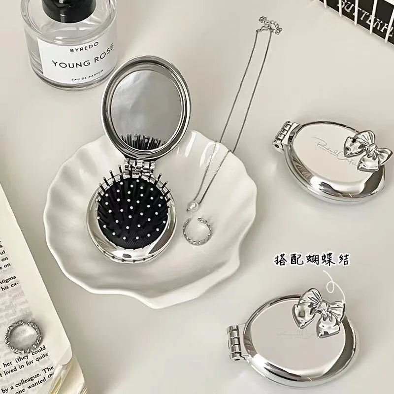 Mini Silver Folding Comb Makeup Mirror Women Girl