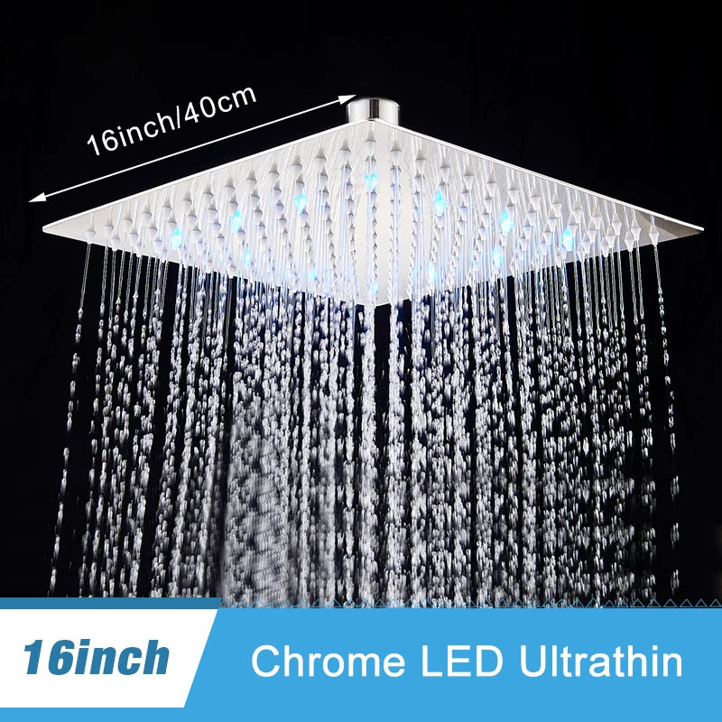 Luxury Brushed Nickel/Chrome/Black Led 16inch Rainfall Shower