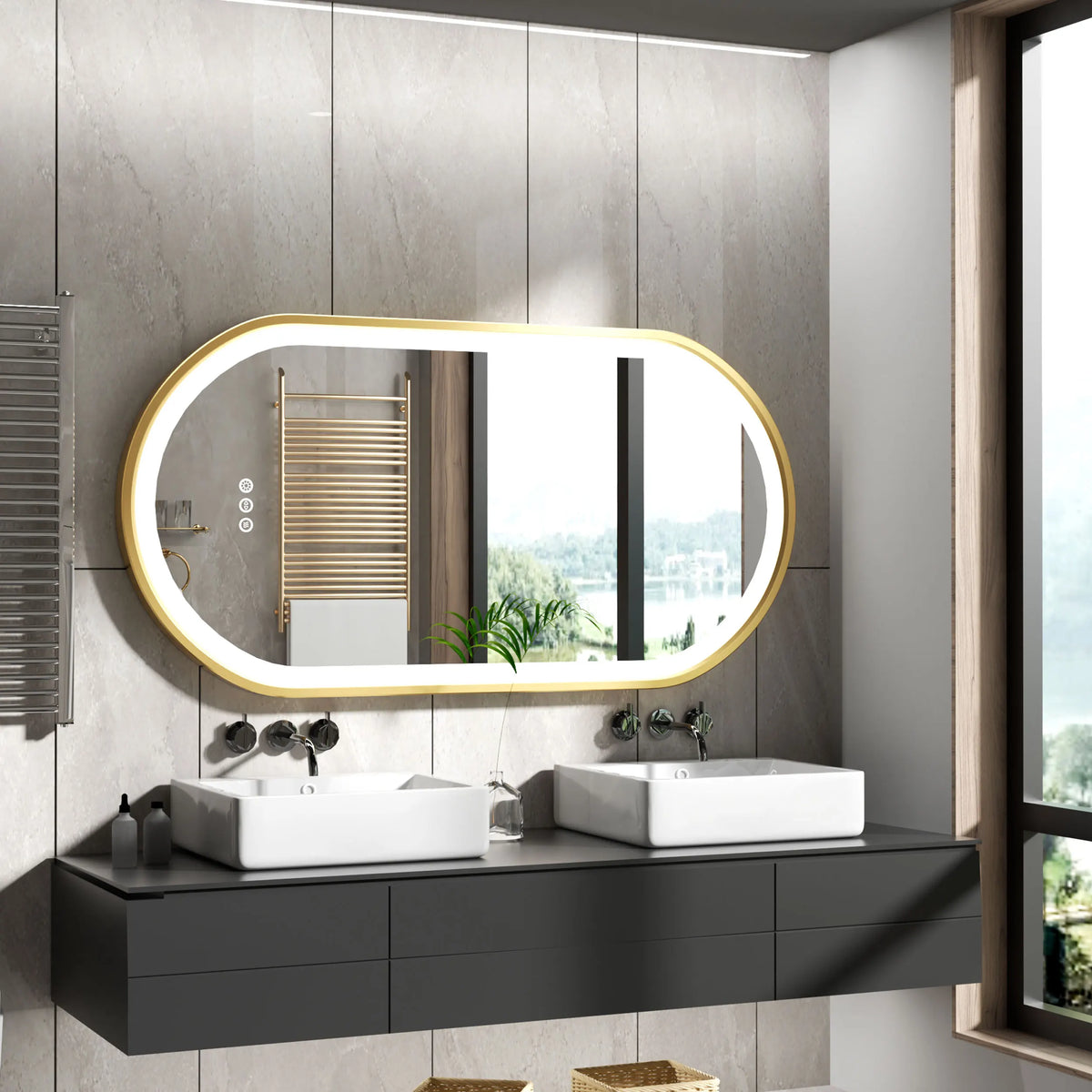 Large Led Oval Bathroom Mirror Stepless Dimmable Lighted