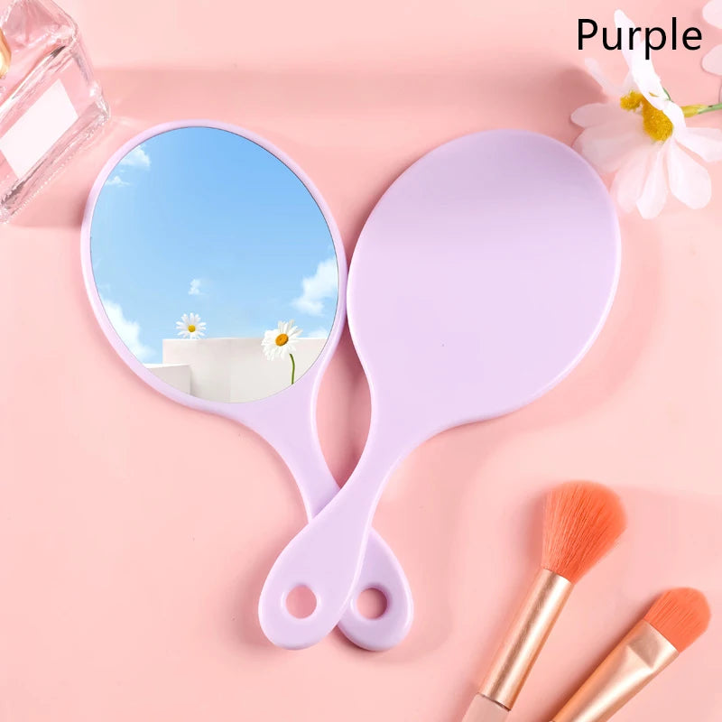 1pc Handheld Round Makeup Mirror Women Handle Compact