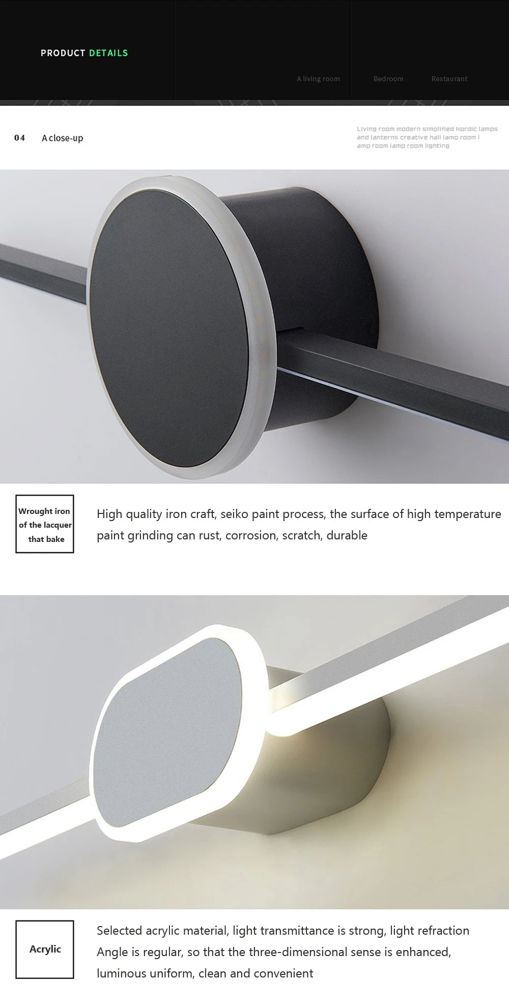 Modern Luxury Bathroom Wall Lamp Black White Aluminum
