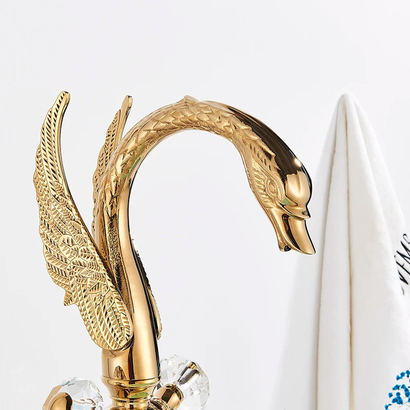Brass Gold Black Swan Basin Faucet Deck Mounted