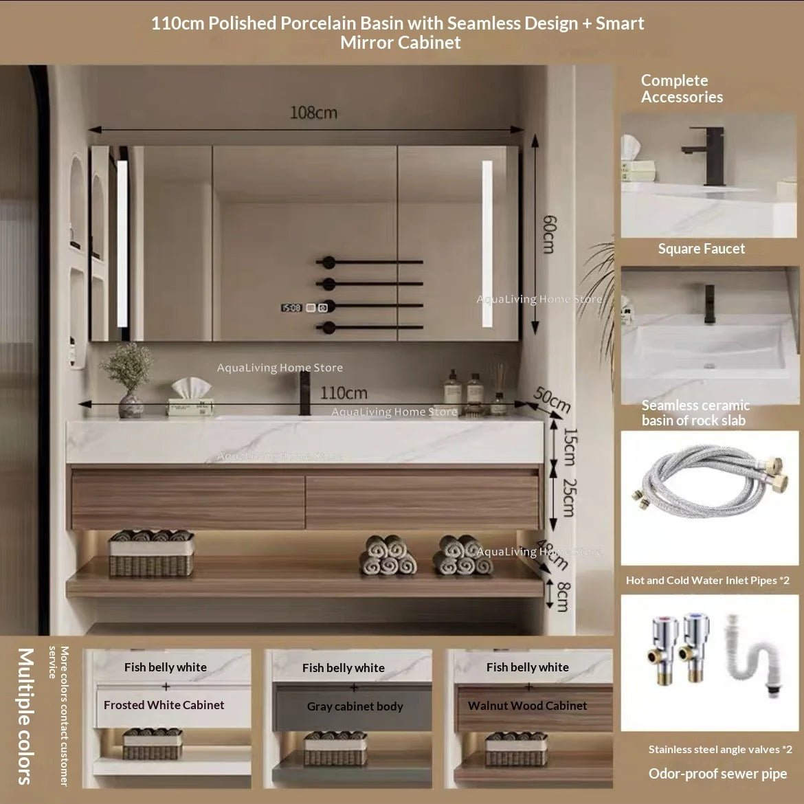 Luxury Rock Plate Bathroom Cabinets Intelligent Mirror Wash