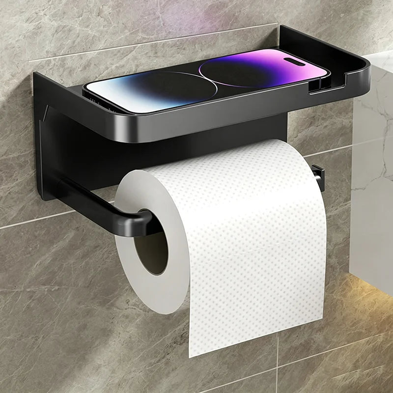 No-Drill Bathroom Toilet Paper Holder Shelf Wall Mounted