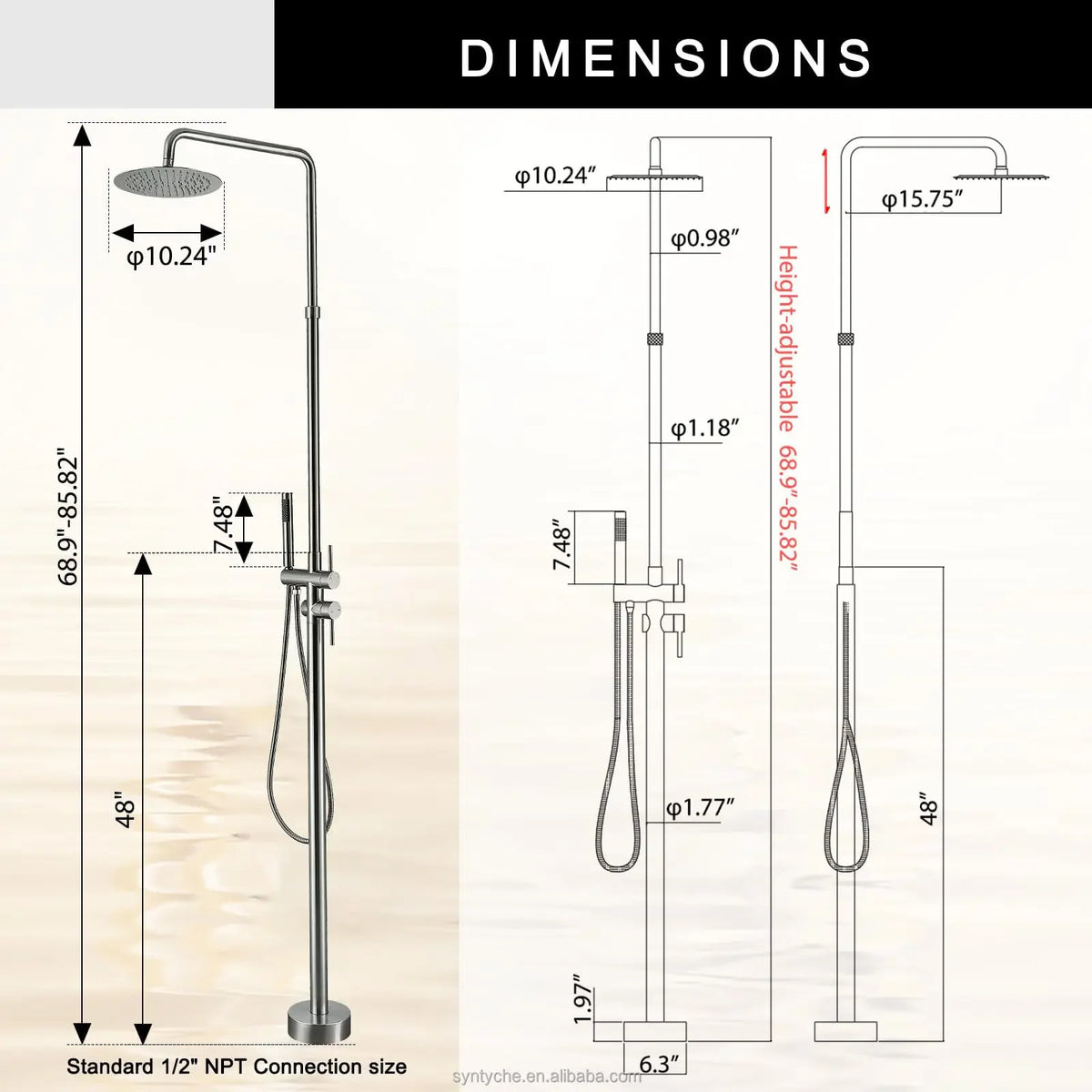 Kemaidi Outdoor Floor Standing Shower Freestanding Garden Shower