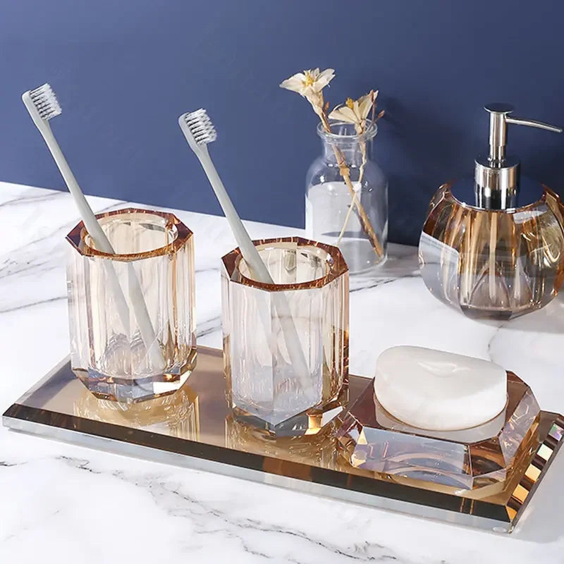 Light Luxury Crystal Glass Bathroom Lotion Bottle Transparent