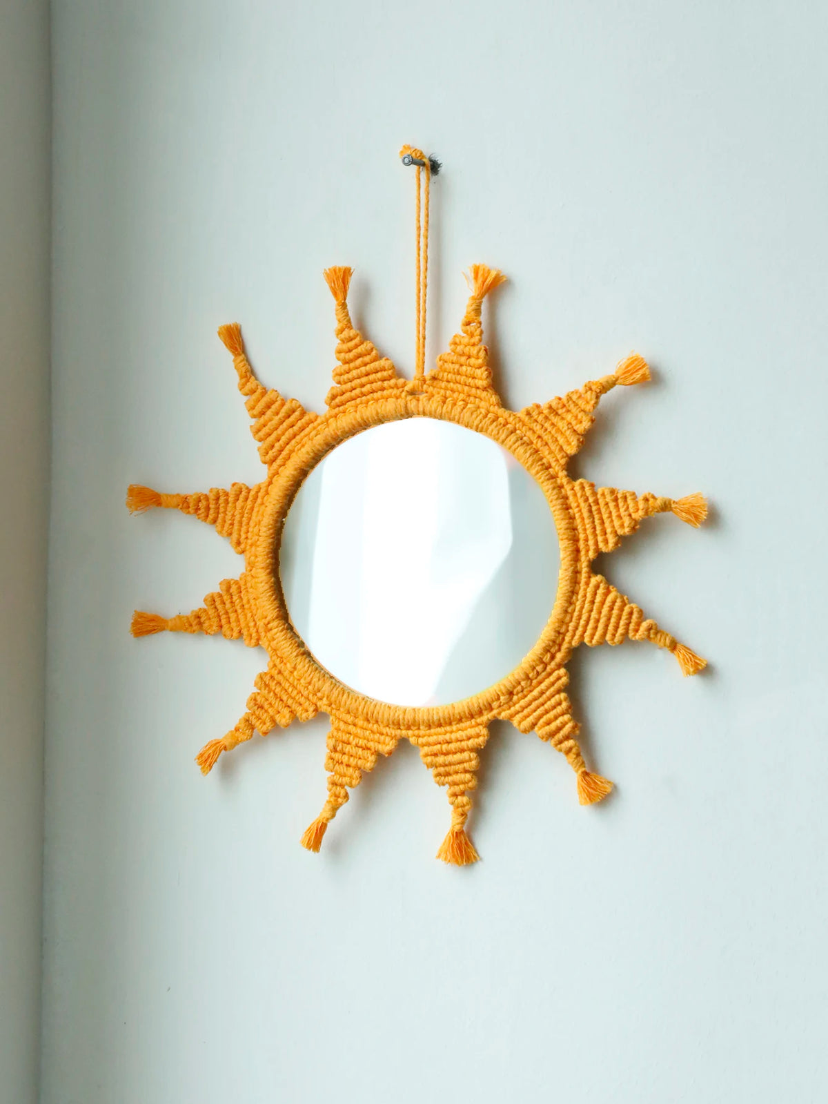 Handmade Yellow Sun Wall Mirror Boho Macrame Wall