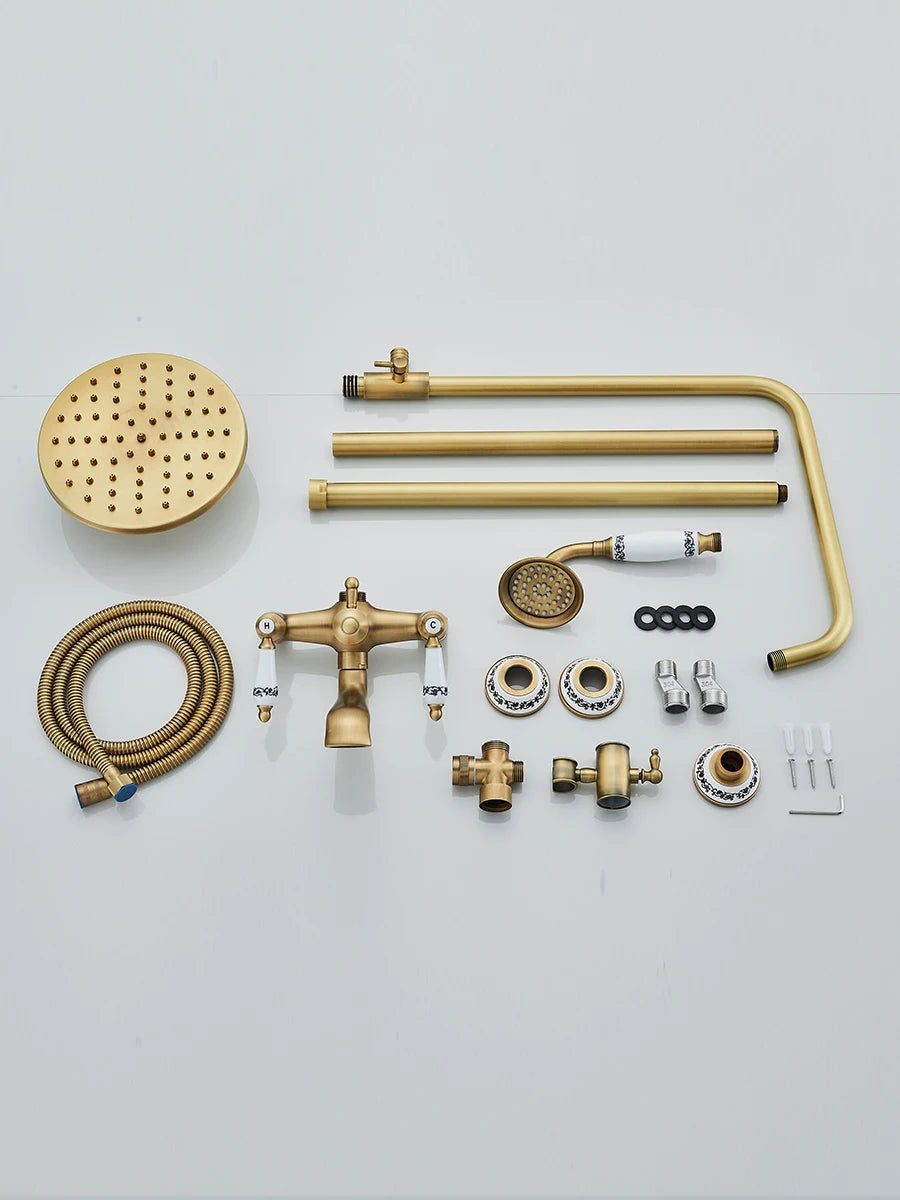 Retro Shower System Antique Brass Rainfall Shower Handheld