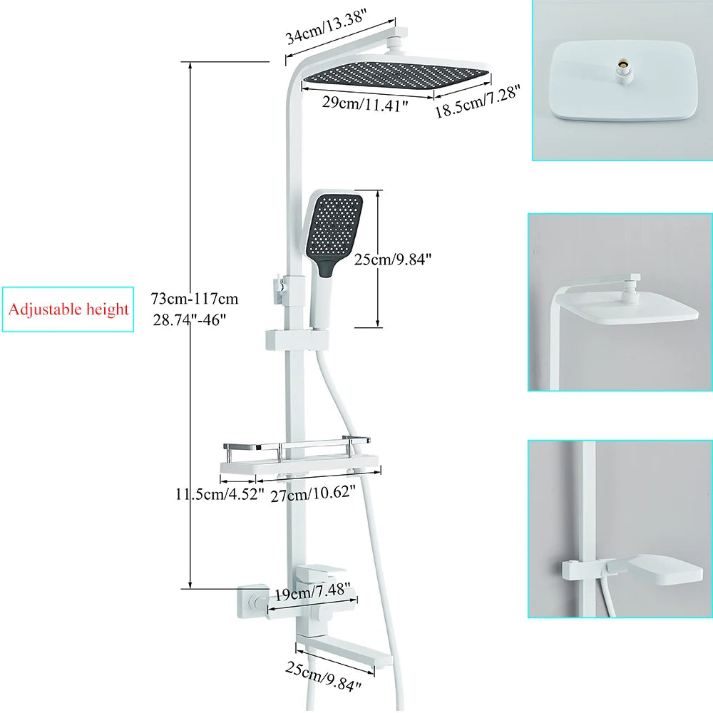 White Bathroom Shower Faucet Long Spout Rotation Function