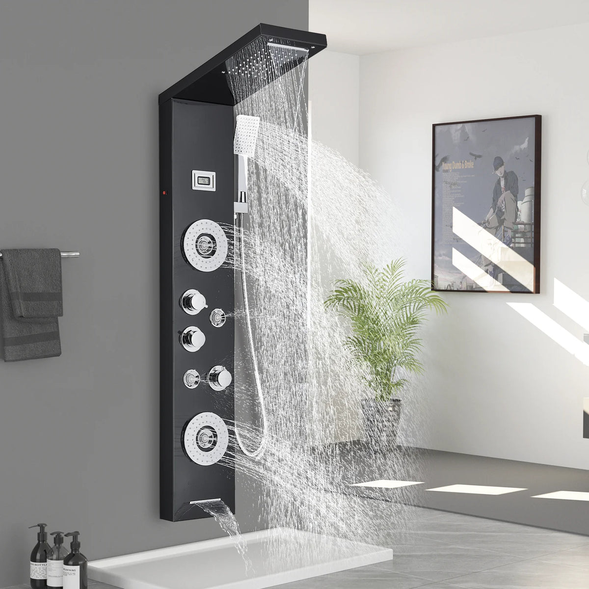 Rain Waterfall Shower Panel Faucet Body Massage Jets