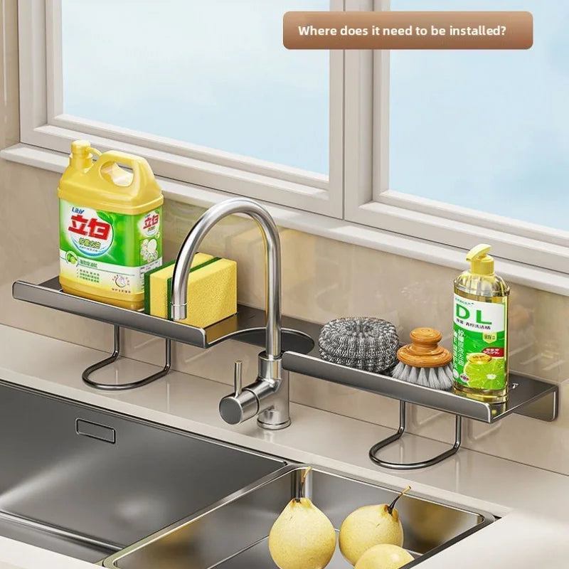 No Drill Stainless Steel Sink Organizer Wall Mounted