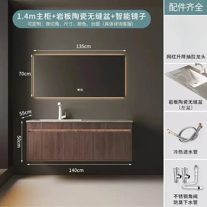 Light Luxury Bathroom Cabinets Rock Slab Integrated Washbasin