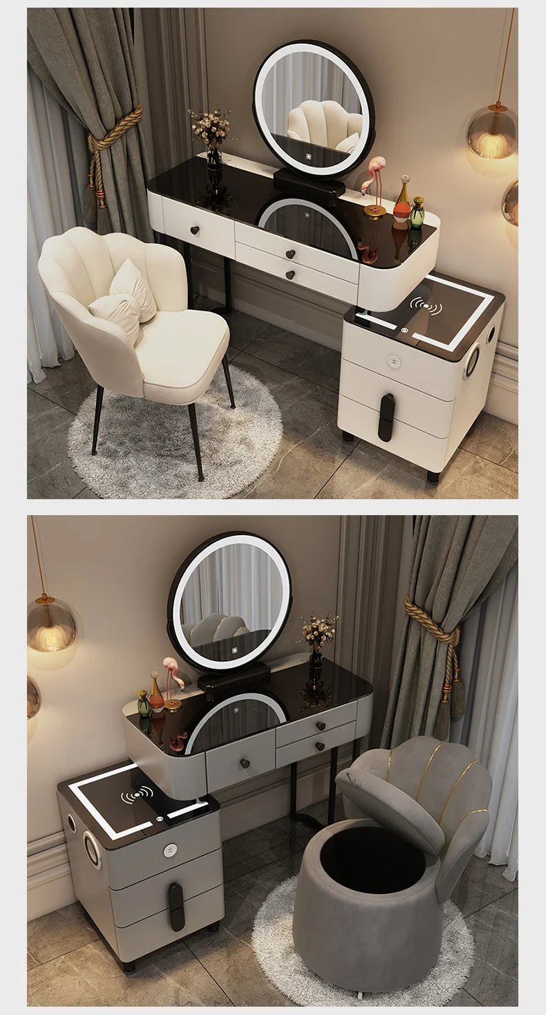 Nordic Glass Luxury Dressing Table Smart Wireless Charging