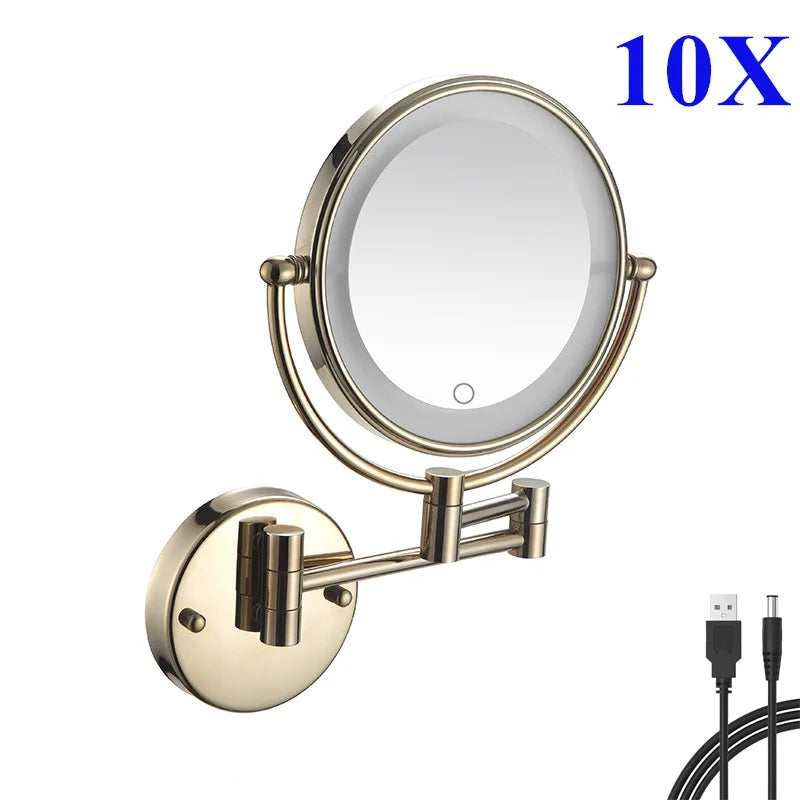 Brushed Nickel Touch Led Folding Bathroom Mirror 10x