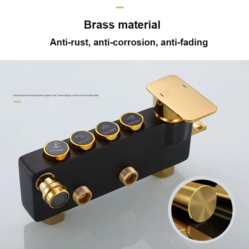 Kemaidi Black Gold Shower Faucet Bathtub 4-Way Mixer